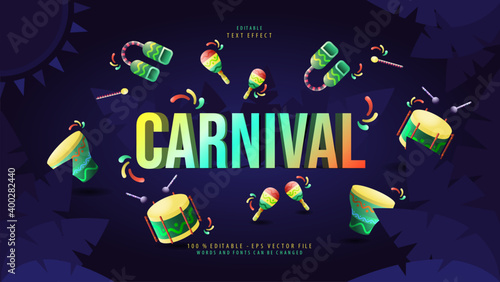 Carnival Text Effect Surrounded With Samba Musical Instruments