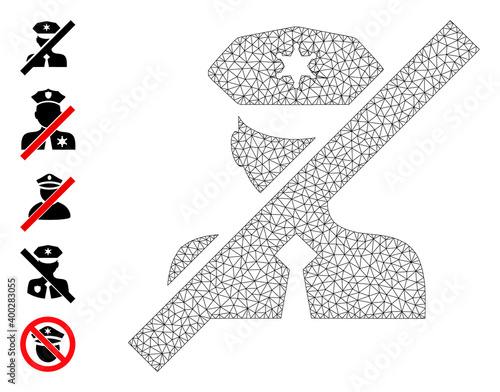 Mesh polygonal frorbidden police officer icon with simple carcass created from frorbidden police officer vector graphics. Carcass mesh polygonal frorbidden police officer.