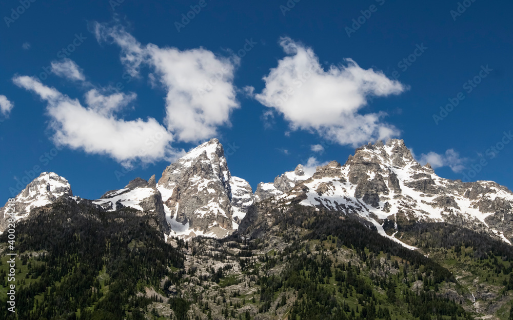 Grand Tetons, Wyoming, Clouds Hovering Above Tall Peaks