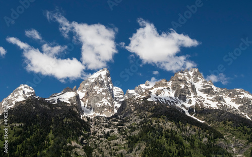 Grand Tetons, Wyoming, Clouds Hovering Above Tall Peaks