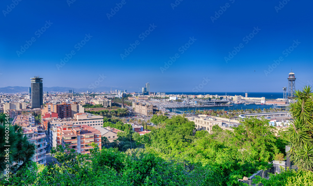 Panoramic aerial view of Barcelona from Montjuic