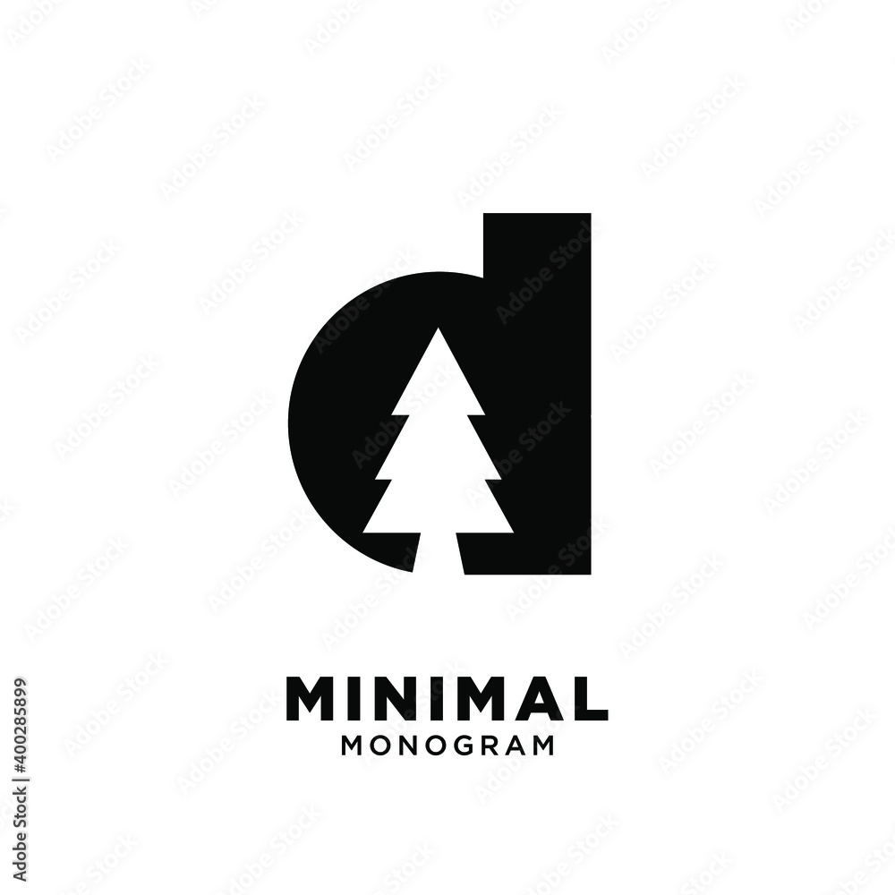Letter d pine tree initial logo design Letter d pine tree initial logo design