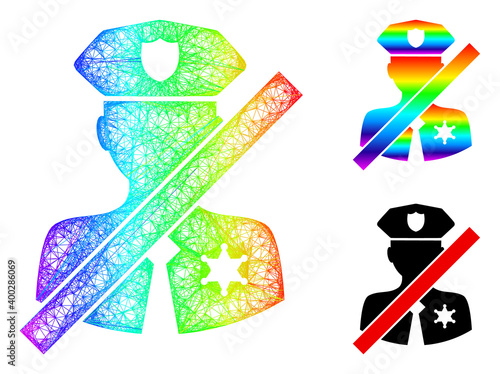 Rainbow colored net mesh stop police patrol, and solid spectral gradient stop police patrol icon. Crossed frame flat net geometric symbol based on stop police patrol icon,