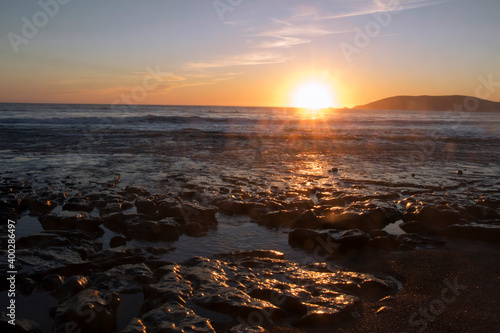 Shell Beach California, Coast Landscape, Sunset Reflection on Tidepools