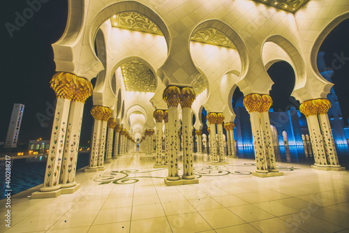Amazing night exterior view of Skeikh Zayed Grand Mosque, Abu Dhabi, UAE photo