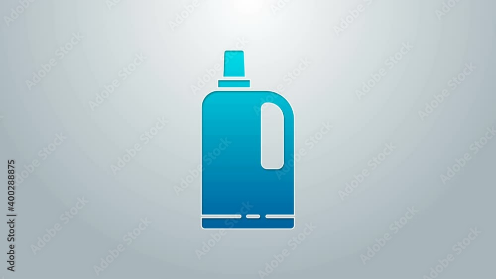 Blue line Fabric softener icon isolated on grey background. Liquid laundry detergent, conditioner, cleaning agent, bleach. 4K Video motion graphic animation Blue line Fabric softener icon isolated on grey background. Liquid laundry detergent, conditioner, cleaning agent, bleach. 4K Video motion graphic animation