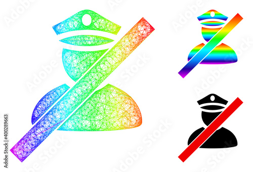 Spectral vibrant wire frame wrong police man, and solid spectral gradient wrong police man icon. Wire frame 2D net geometric symbol based on wrong police man icon, is generated from intersected lines.