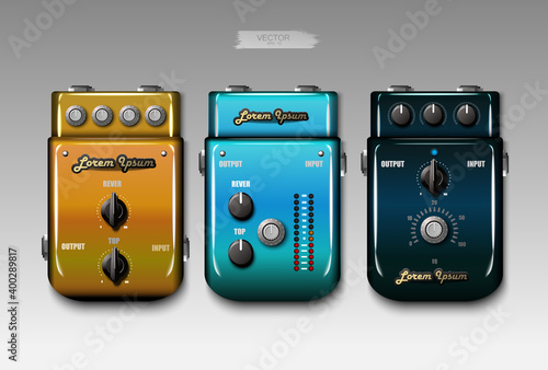 Realistic guitar effects pedals. Vector.
