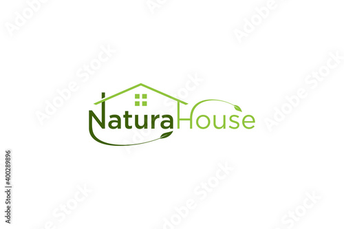 Nature house logo icon, healthcare beauty salon spa, women care, beauty care house, green leaf element.