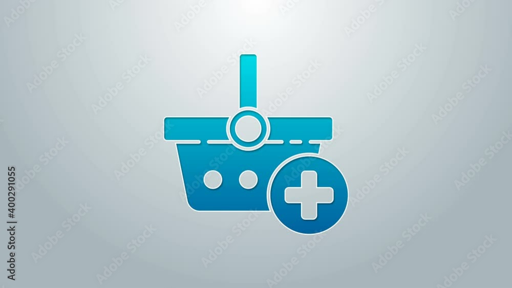 Blue line Add to Shopping basket icon isolated on grey background. Online buying concept. Delivery service. Supermarket basket symbol. 4K Video motion graphic animation Blue line Add to Shopping basket icon isolated on grey background. Online buying concept. Delivery service. Supermarket basket symbol. 4K Video motion graphic animation