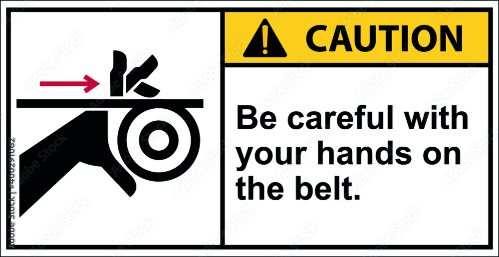 Be careful with your hands on the belt.,Vector,Caution