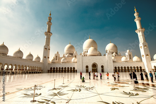ABU DHABI, UAE - DECEMBER 7, 2016: Exterior view of the Sheikh Zayed Grand Mosque