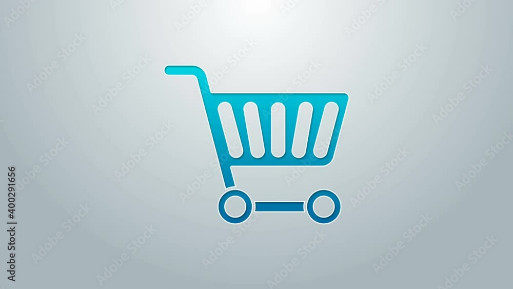 Blue line Shopping cart icon isolated on grey background. Online buying concept. Delivery service sign. Supermarket basket symbol. 4K Video motion graphic animation Blue line Shopping cart icon isolated on grey background. Online buying concept. Delivery service sign. Supermarket basket symbol. 4K Video motion graphic animation