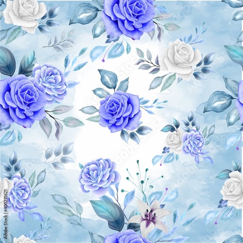 Watercolor seamless pattern in classic blue