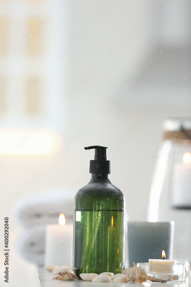 Soap dispenser and decor elements on table Soap dispenser and decor elements on table