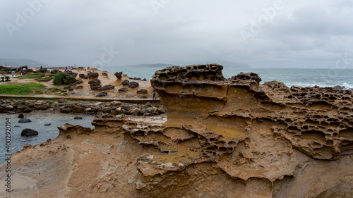 Yehliu natural landscape at Yehliu Geopark in Taiwan. Yehliu Geopark is home to a number of unique geological formations.