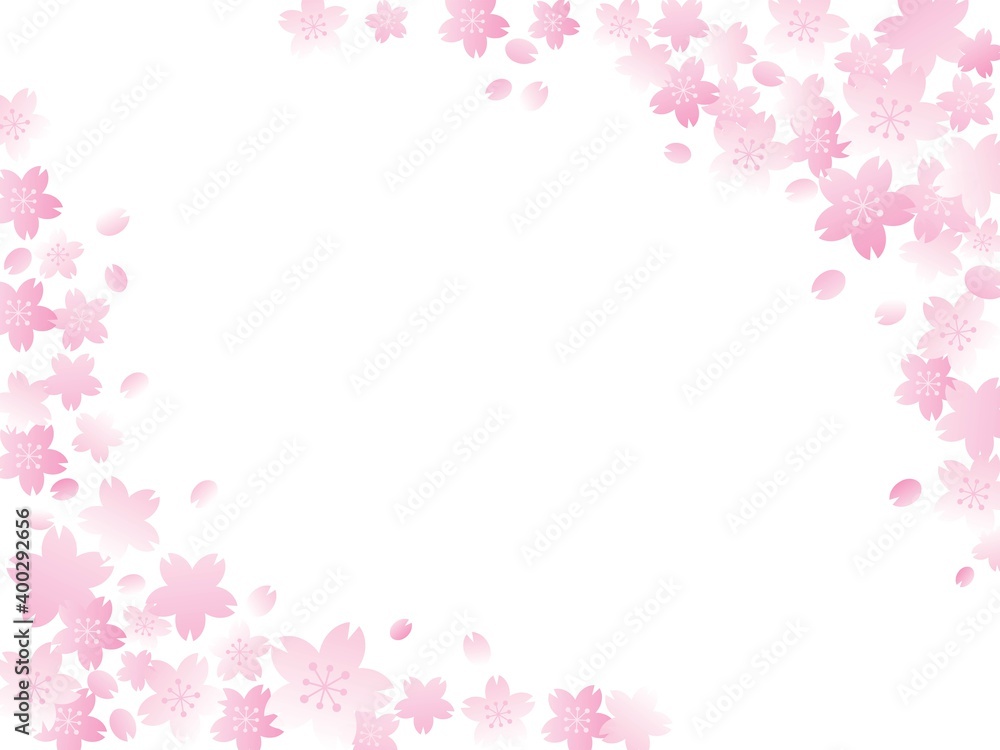 ピンクの桜のフレームイラスト　コーナー