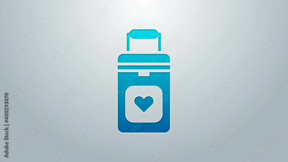 Blue line Cooler box for human organs transportation icon isolated on grey background. Organ transplantation concept. Organ container. 4K Video motion graphic animation Blue line Cooler box for human organs transportation icon isolated on grey background. Organ transplantation concept. Organ container. 4K Video motion graphic animation