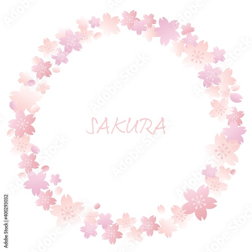 ピンクの桜の丸いフレームイラスト