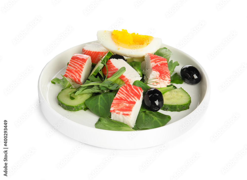 Delicious crab stick salad isolated on white Delicious crab stick salad isolated on white
