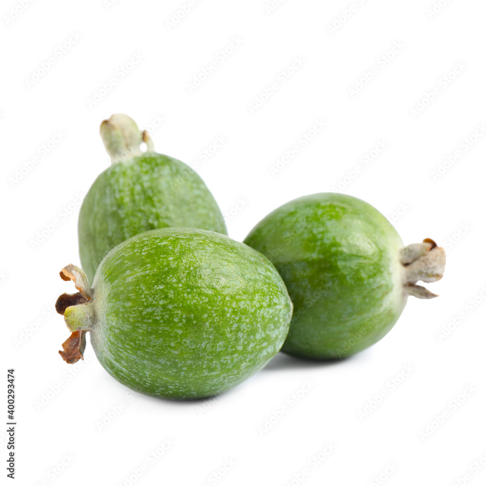 Delicious fresh feijoa fruits on white background Delicious fresh feijoa fruits on white background