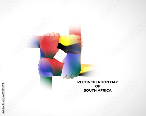 Vector banner of South Africa Reconciliation Day, 16 December, South Africa flag, people holding hands, flat illustration concept poster.