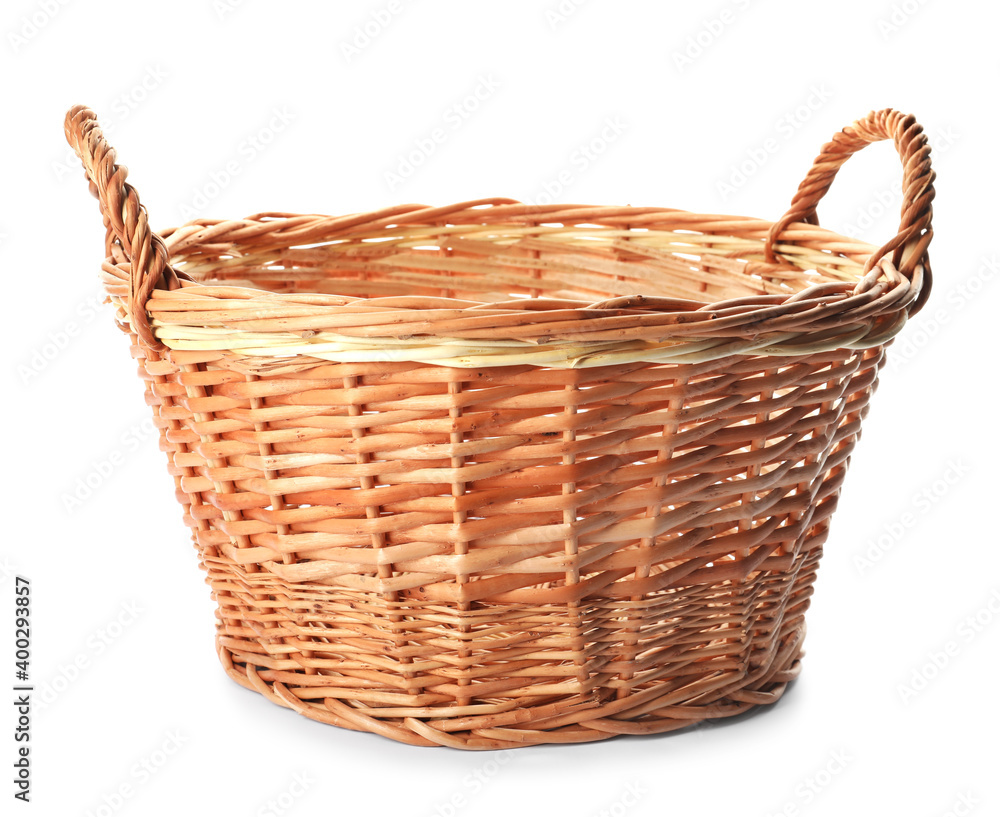Wicker basket with handles isolated on white Wicker basket with handles isolated on white