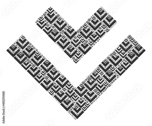 Fractal mosaic for shift down. Flat vector shift down mosaic is organized from scattered recursive shift down elements.