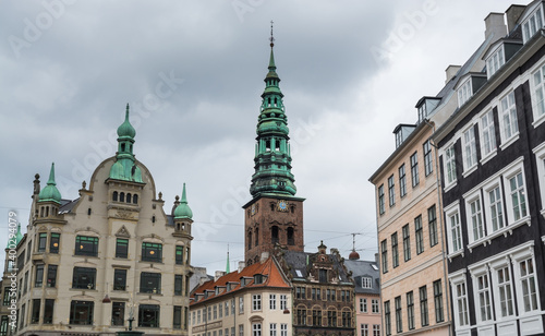 Bell tower of The Nikolaj Contemporary Art Center, the former St. Nicholas Church in Copenhagen, Denmark.