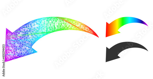Rainbow colored network undo, and solid rainbow gradient undo icon. Wire frame 2D network geometric image based on undo icon, made with crossed lines.