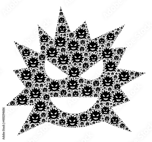 Recursive combination from virus cell. Flat vector virus cell abstraction is formed with randomized recursive virus cell pictograms.