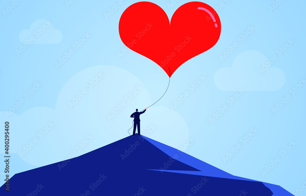 Kite flying and heart shape, freedom and love