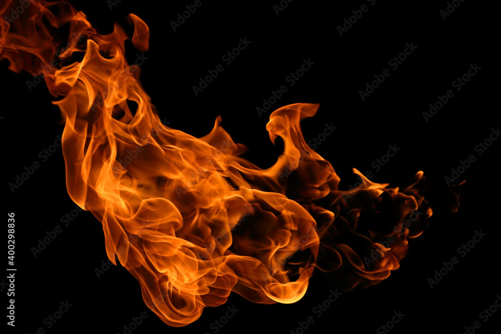 Abstract Fire flame isolated on black background - obrazy, fototapety, plakaty 