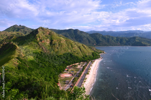 Scenery of natural beauty with mountains on the Cape of Fatucama, Dili, Timor Leste photo