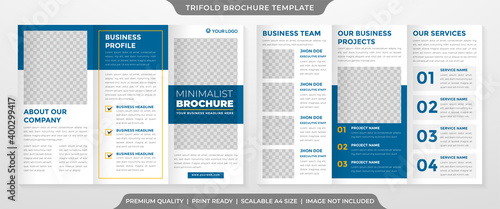 business trifold brochure template design with minimalist layout and modern concept use for business catalog and profile photo