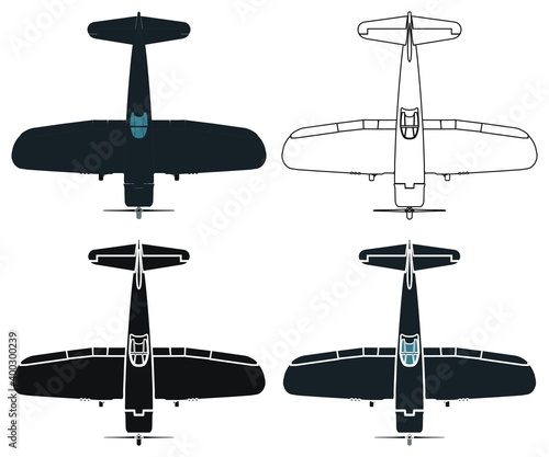 F4U Corsair airplane, Top view.