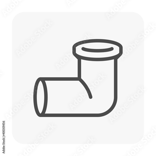 PVC plastic pipe fitting vector icon. 90 degree elbow adapter with slip socket opening 1 end and female NPT thread. Part for pipeline system, plumbing, sewage, drainage, waste, vent and water supply.