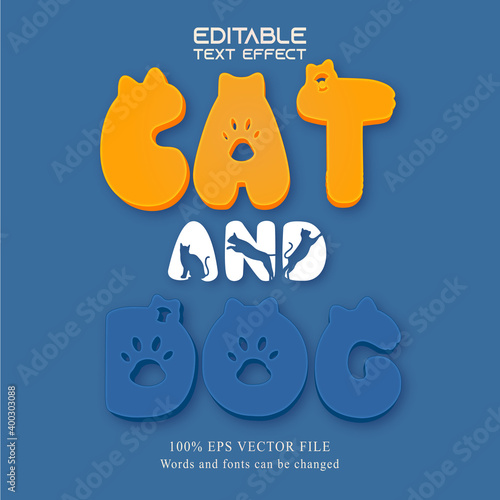 Cat and Dog text, cartoon style editable text effect