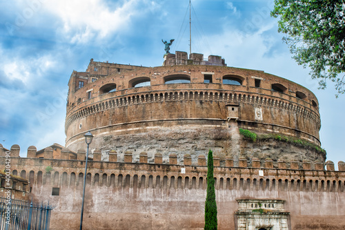 Saint Angel Castle over the Tiber river in Rome, Italy