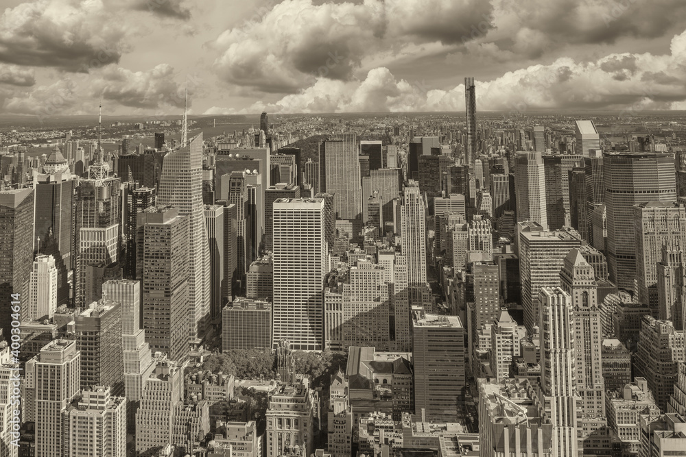 Amazing aerial view of Manhattan skyline on a beautiful day, New York City