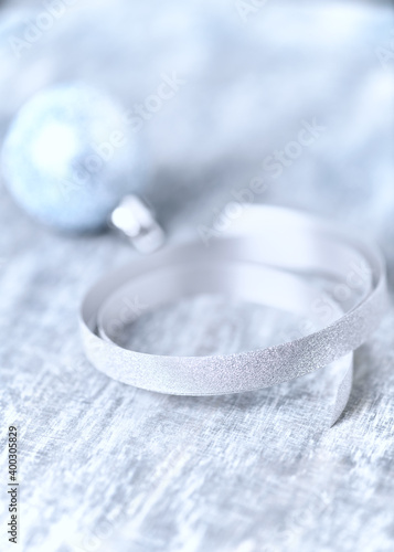 Simple Christmas decoration. Bright wooden background. Close up. Copy space. 