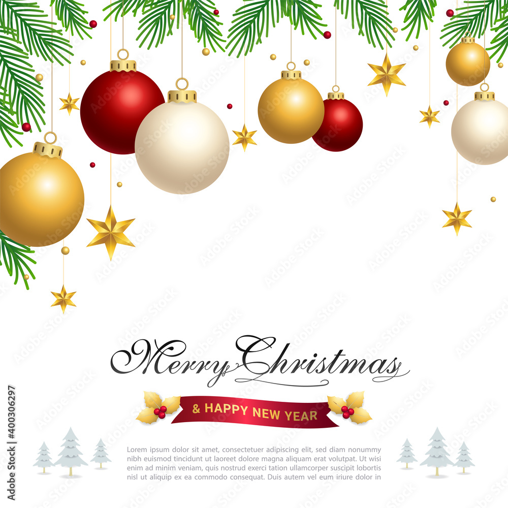Naklejka premium Merry Christmas banner poster or backdrop template with festive elements border