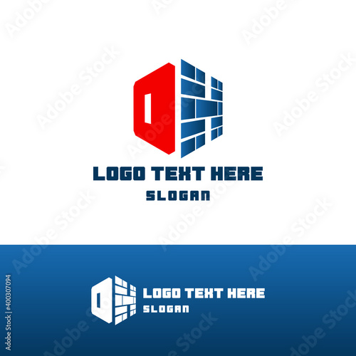 OH initial letter wall brick for construction logo design concept. Repair architecture service business