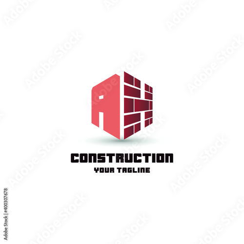 AH initial letter wall brick for construction logo design concept. Repair architecture service business