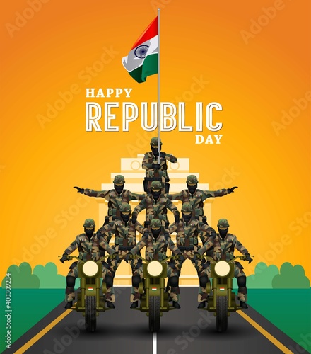 vector illustration of Indian army with flag for Happy Republic Day of India