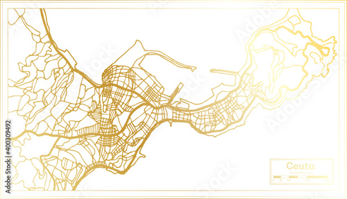 Ceuta Spain City Map in Retro Style in Golden Color. Outline Map.