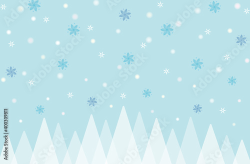 雪景色　イラスト　横型　水彩の雪の華