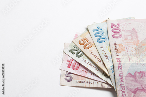 Turkish currency, Turkish lira banknotes photo