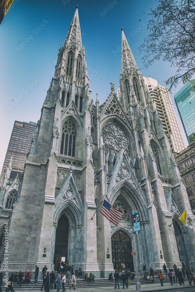 NEW YORK CITY - OCTOBER 2015: St Patrick Cathedral in Manhattan on a beautiful autumn day NEW YORK CITY - OCTOBER 2015: St Patrick Cathedral in Manhattan on a beautiful autumn day