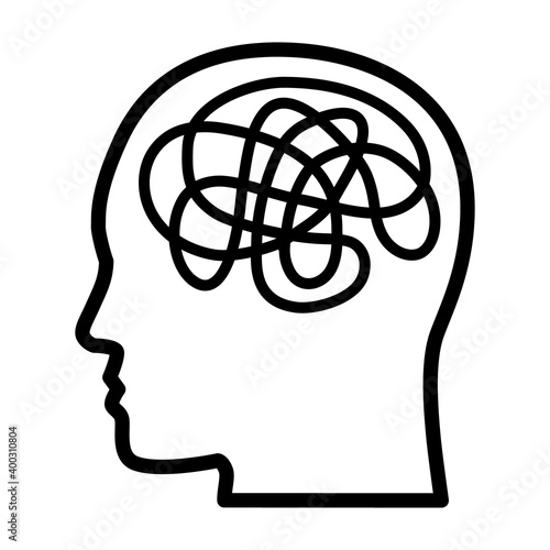 Mental illness, anxiety or mental disorder line art vector icon for mental health apps and websites